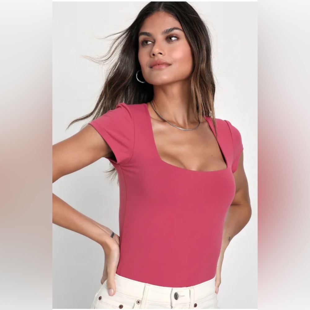 Lulu’s Square Eyes Berry Pink Bodysuit - XS